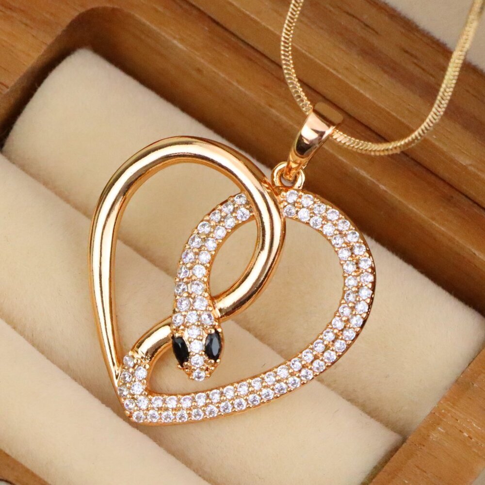 "Rose Gold Heart Pendant with Crystal Snake Design, XPPT1587